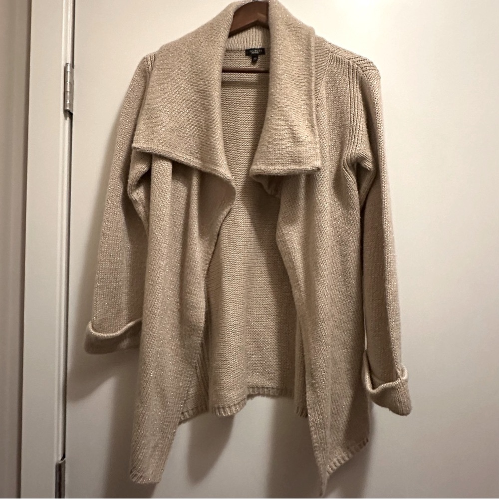 Talbots Women's Beige Shimmering Open Front Sweater